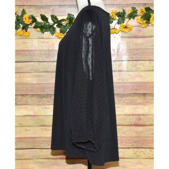 Adrianna Papell Black Swiss Dot Sheer Sleeve Blouse Top Plus Size 3X Square Neck - Picture 4 of 8
